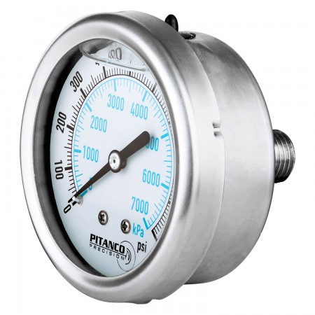 PRESSURE GAUGE SS GLYCERIN - 2 1/2" - 0@1000 PSI - 1/4" MNPT BACK OUTLET